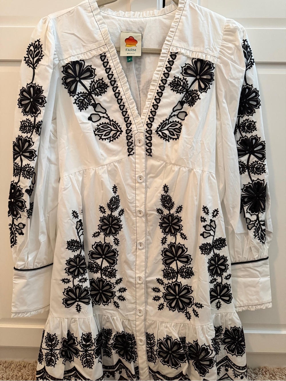 FARM RIO White Button-Front Embroidered Tunic NEVER WORN